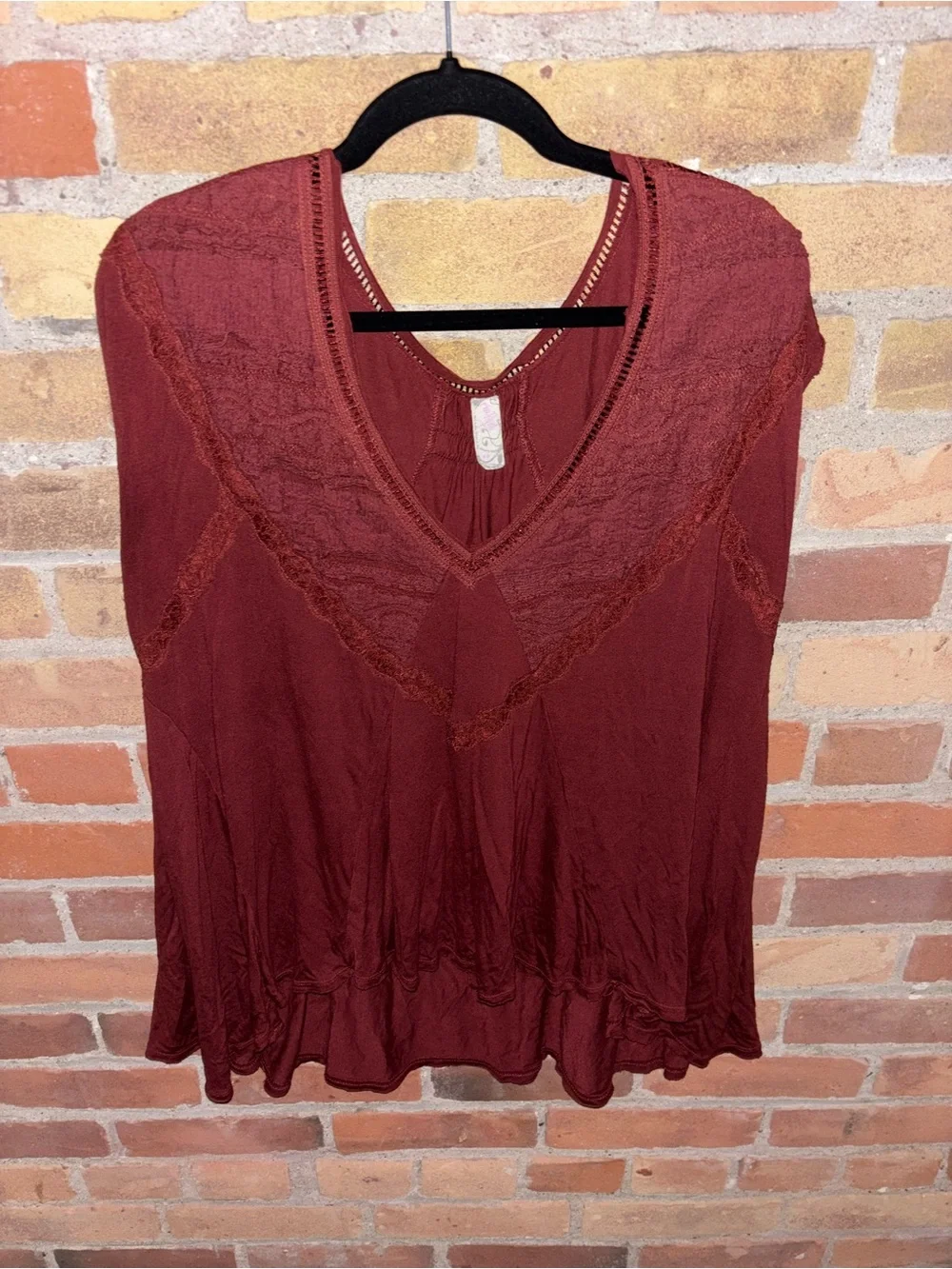 Free People Burgundy Boho Lace Flowy Top High Low